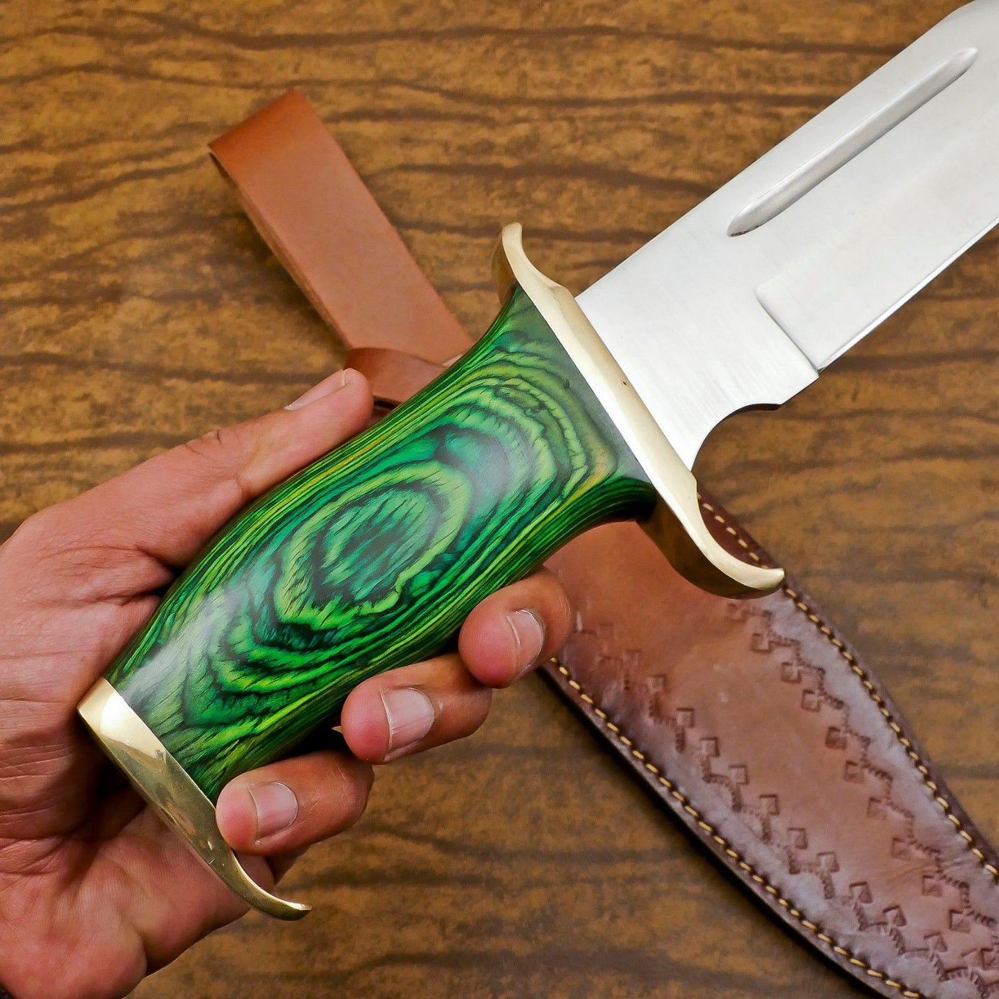 Premium 12-Inch D2 Steel Bowie Hunting Knife with Pakka Wood Handle