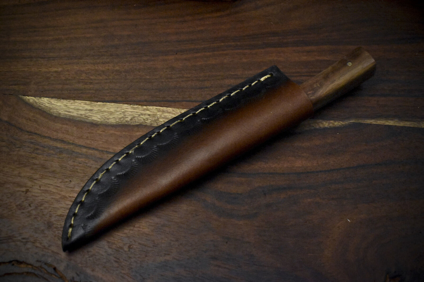 Twist Damascus Skinner Knife 7.5" Walnut Wood Handle Micarta Guard Camping Tool