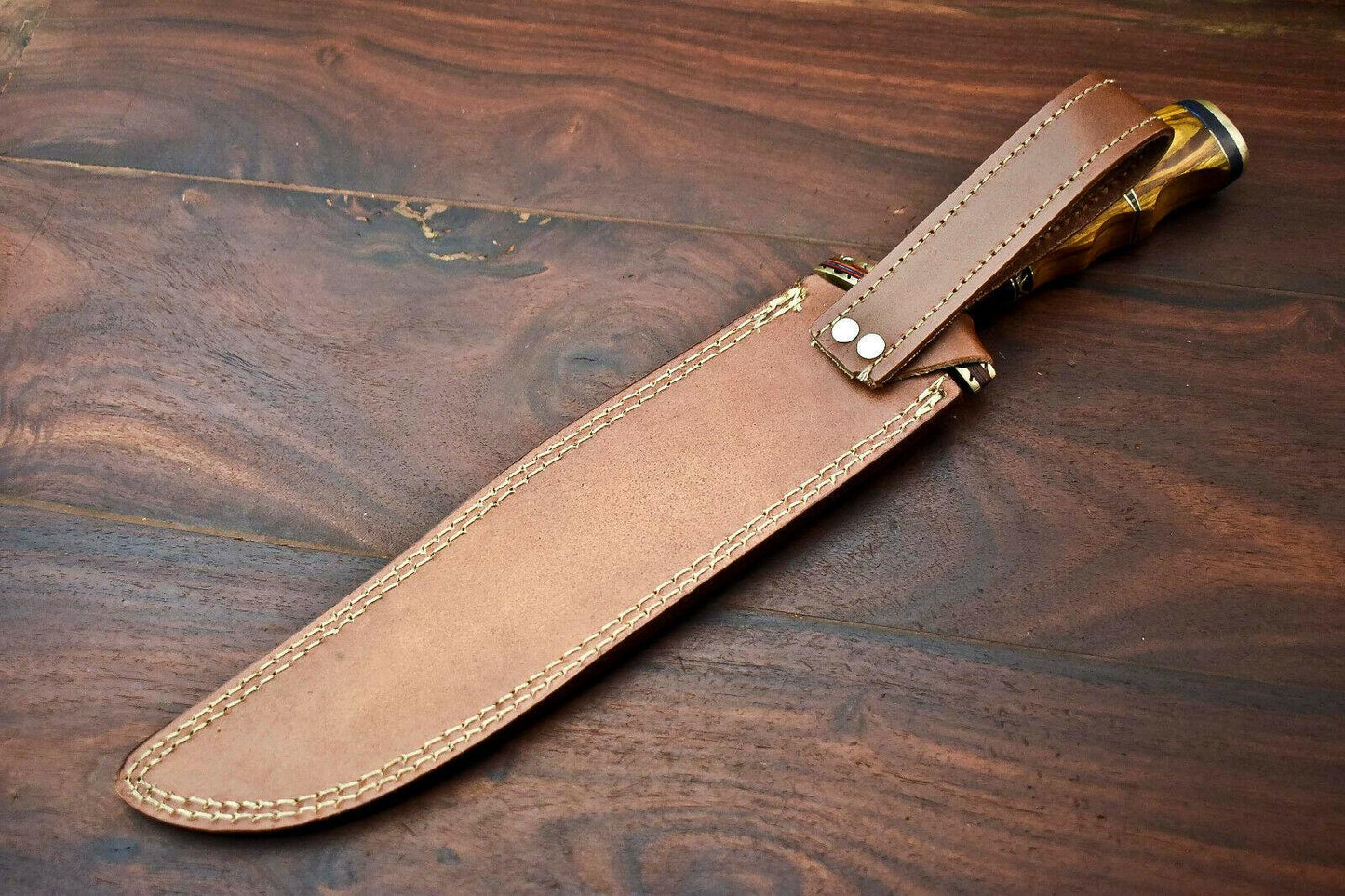 16" Custom Damascus Bowie Knife Damascus Steel Knife with Hardwood Handle & Sheath