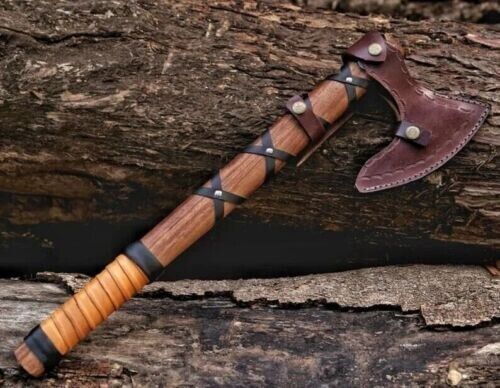 Forged Viking Ragnar Norse Valhalla Carbon Steel Throwing Axe with Rosewood Handle and Sheath