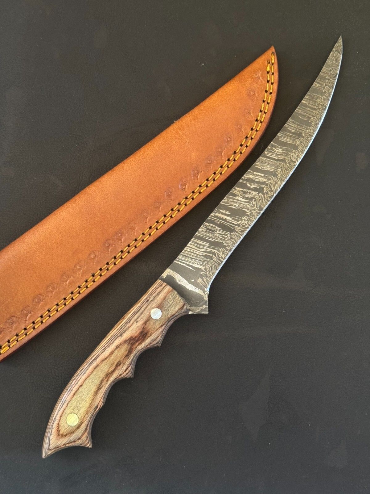 13" Hand Forged Damascus Steel Fillet Knife Damascus Fillet Knife W/Sheath