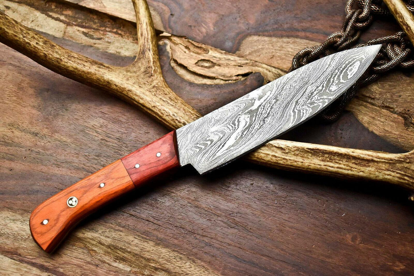 Exquisite Handmade Damascus Steel Chef Knife | Full Tang Kitchen Blade with Hard Wood Handle