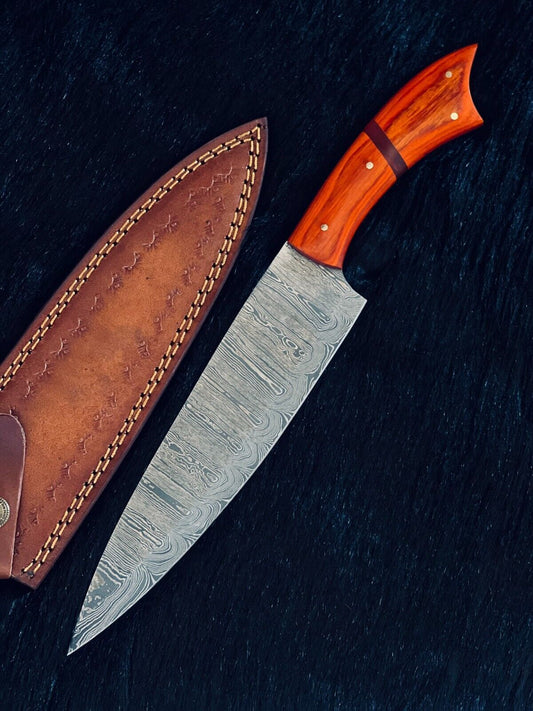 13" Custom Handmade Fire Damascus Steel Santoku Chef Knife – Hand-Forged Blade