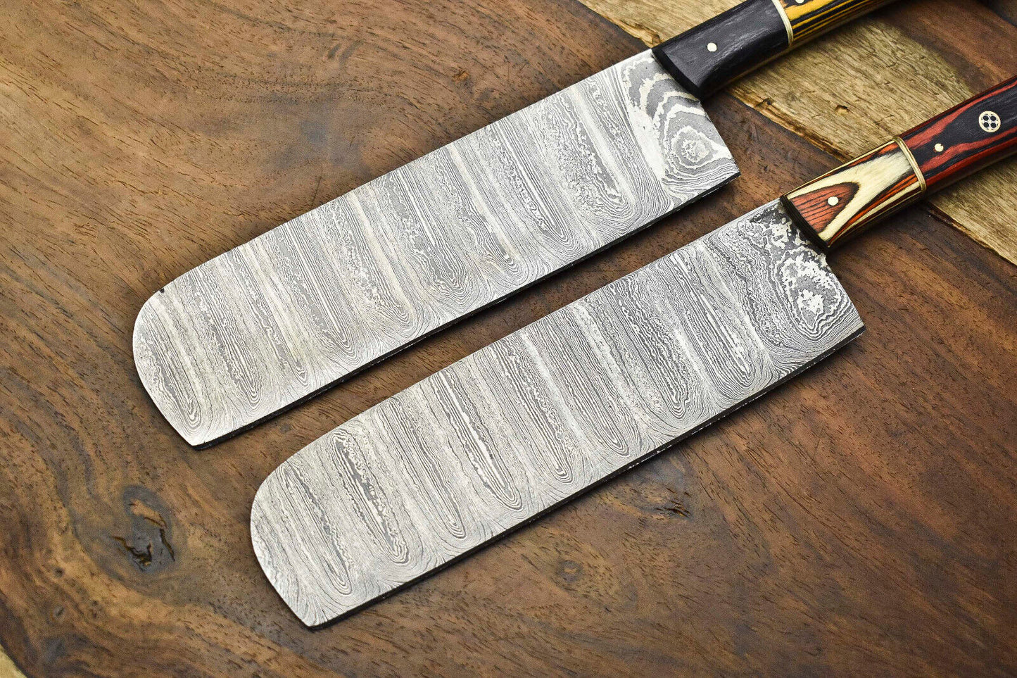 Lot of 2 Handmade Damascus Steel Chef Knives – Full Tang Kitchen Cutlery