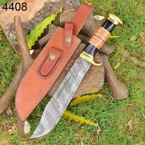 Custom Handmade Forged Damascus Steel Hunting Rambo Bowie Knife | Stag Crown & Cocobolo Wood Handle | 16" EDC Survival Knife