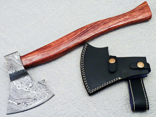 15" Handmade Damascus Steel Axe | Unique Hunting Axe With Natural Wood Handle
