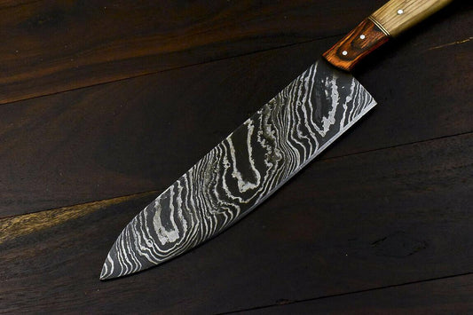 Hand Forged 13" Damascus Steel Hunting & Professional Chef Knife with Olive Wood Handle