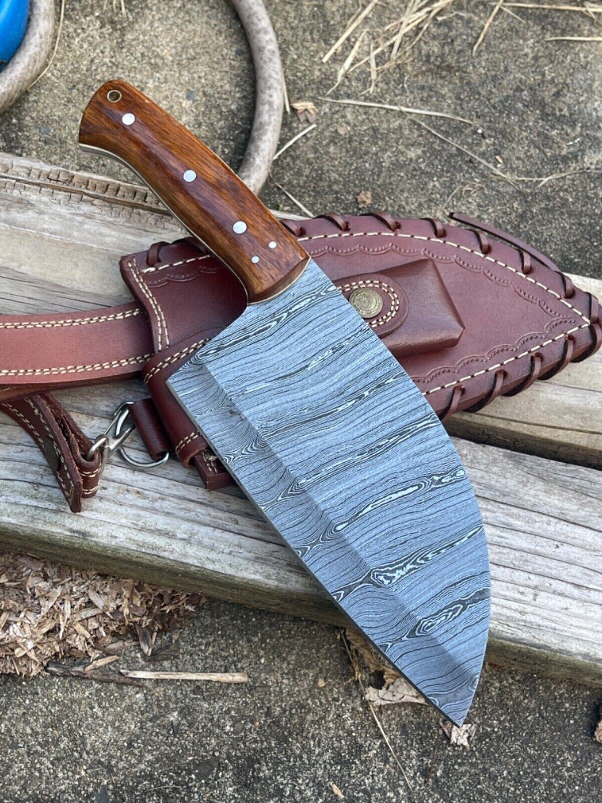 Custom Handmade Damascus Steel Serbian Chef Knife Cleaver – 256+ Layer Rosewood Handle