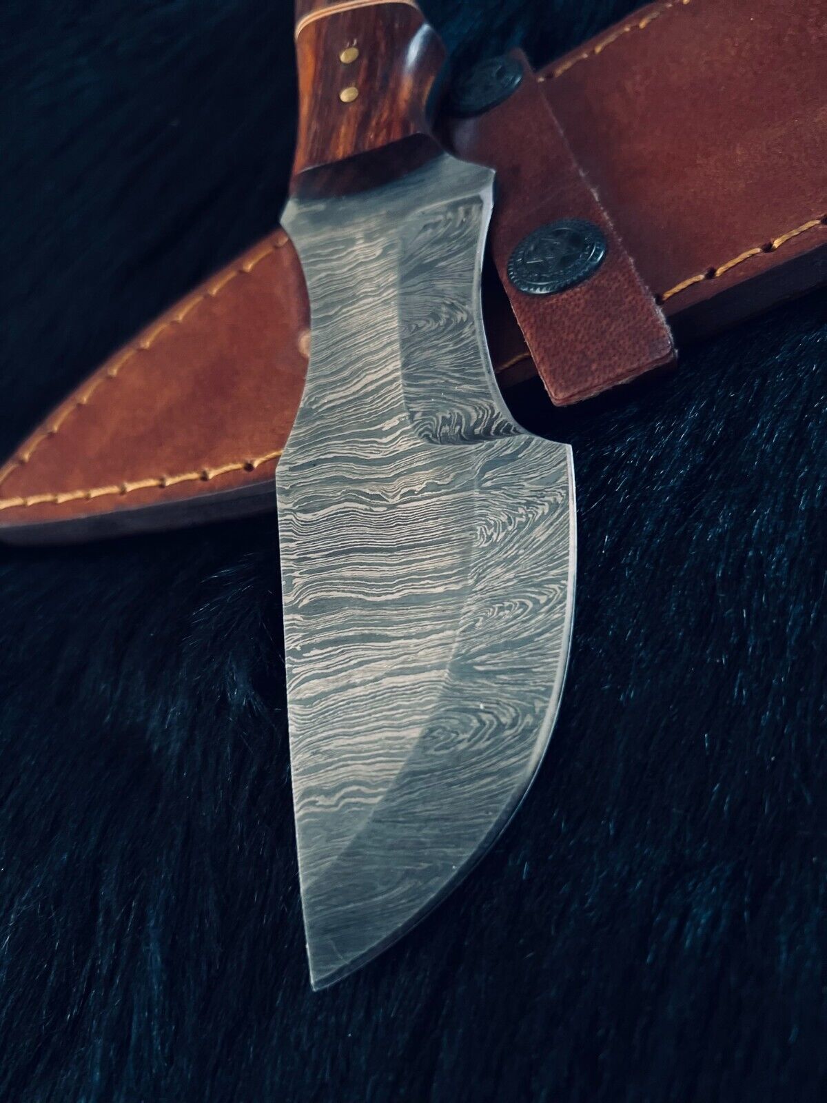 9" Fire Damascus Tanto Knife – Wood Handle including Sheath