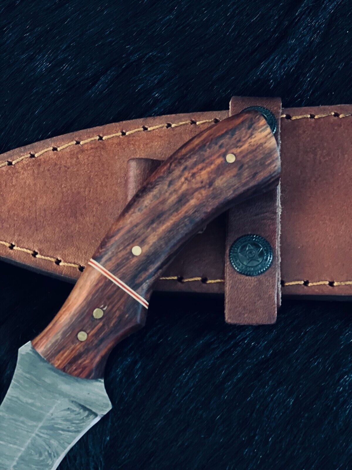 9" Fire Damascus Tanto Knife – Wood Handle including Sheath