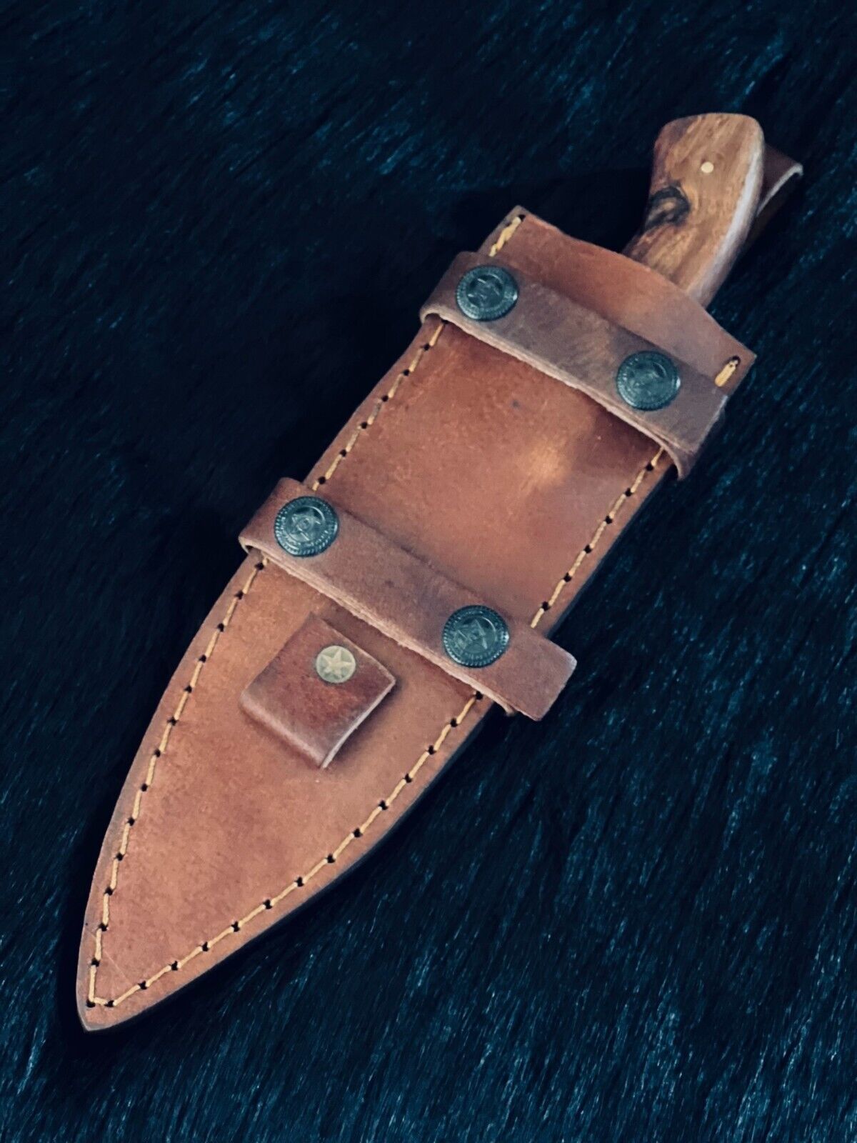 9" Fire Damascus Tanto Knife – Wood Handle including Sheath