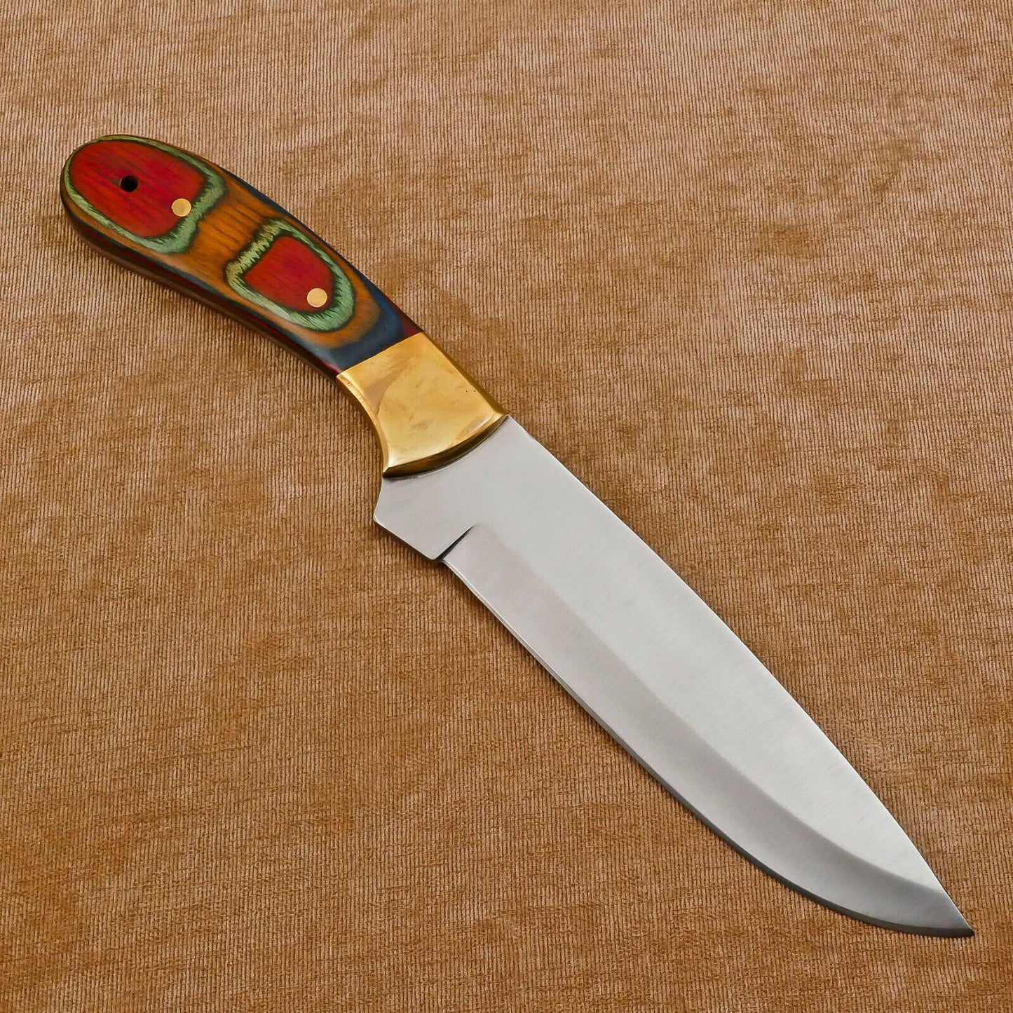Handmade 12 Inch D2 Steel Full Tang Bowie Hunting Knife – Brass Bolster, Outdoor Survival Blade