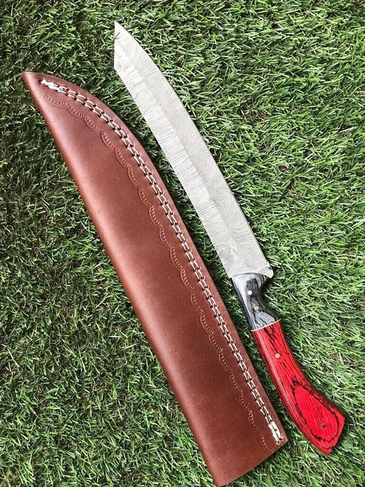 13" Custom Handmade Damascus Steel Fillet Chef Brisket Hunting Knife