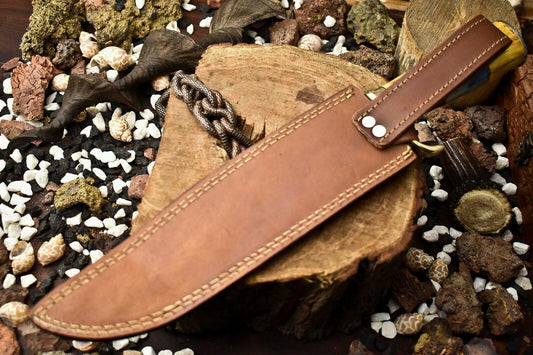 14.5" Handmade Damascus Steel Bowie Knife | Camel Bone Handle