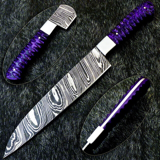13" Custom Hand Forged Damascus Steel Chef Kitchen Knife with Hardwood Handle