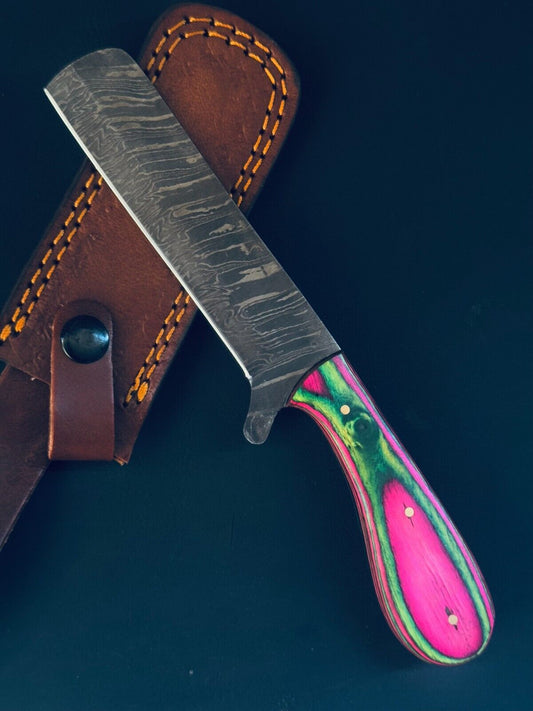 Cowboy Damascus Steel Bull Cutter Knife 12" Custom Bull Cutter Knife With Wood Handle