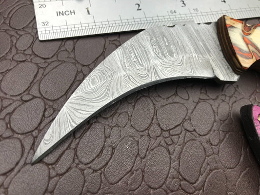 8" Handmade Damascus Karambit Knife Full Tang Damascus Steel Karambit with Wood Handle