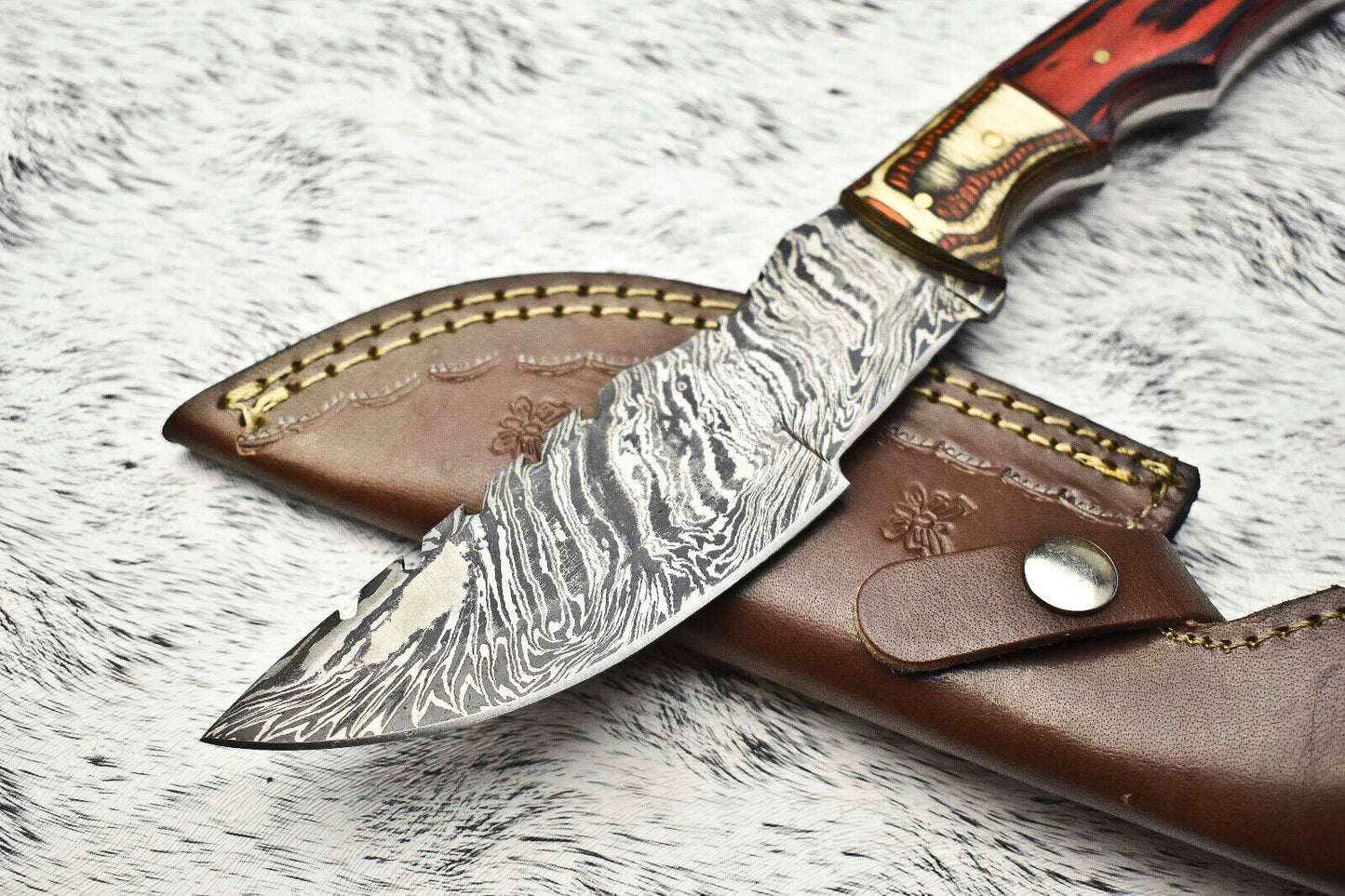 10" Custom Handmade Forged Damascus Steel Hunting Tracker Knife | Fixed Blade Camping Knife