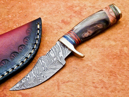 6" Damascus Bowie Knife – Ram Horn & Hardwood Handle