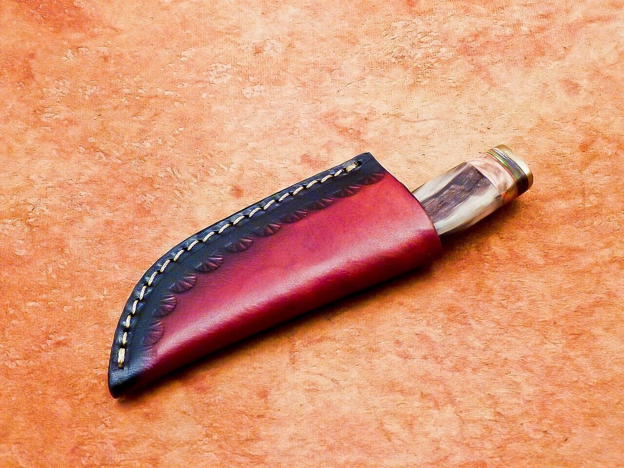 6" Damascus Bowie Knife – Ram Horn & Hardwood Handle