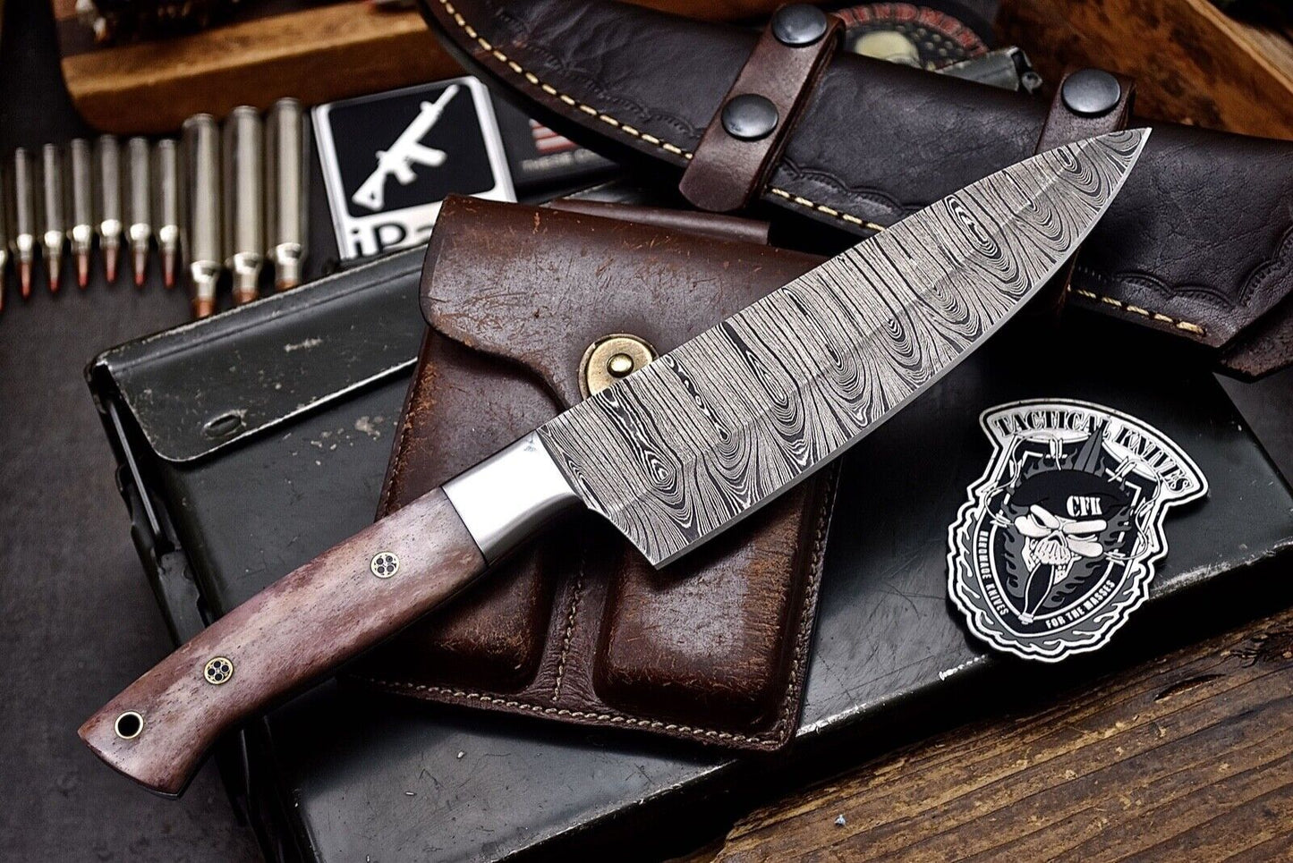 Handmade Damascus Autumn Bone Hunting Skinner Knife – 11.5" Custom Camping & Chef Blade