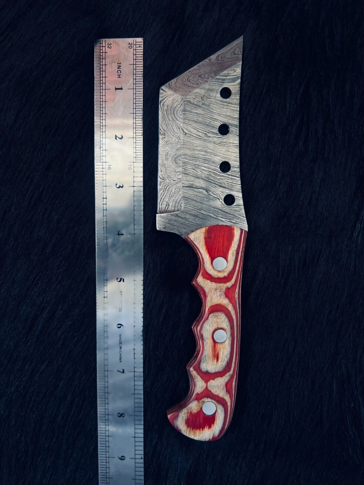 Heritage Forge 8.5 Inch Damascus Steel Tanto Cleaver Knife with Camel Bone and Wood Handle