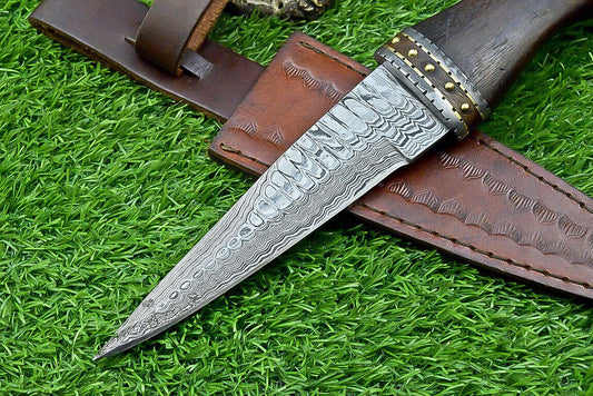 12 Inch Handmade Damascus Steel Dagger Knife with Natural Wood Handle and Sheath for Hunting and Camping