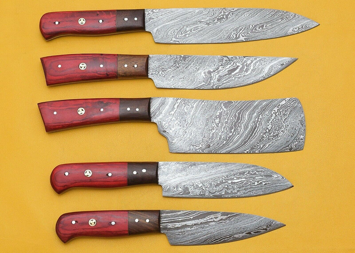 Custom Handmade Damascus Kitchen Chef Knife Set – 256 Layers, Pakka Wood Handle