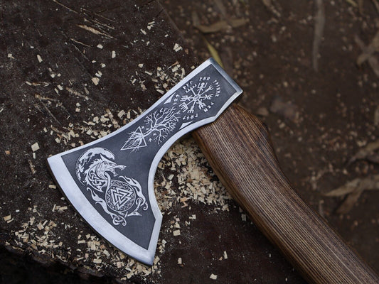 Handmade Viking Axe 18 Inch Carbon Steel Blade with Ash Wood Handle and Leather Sheath