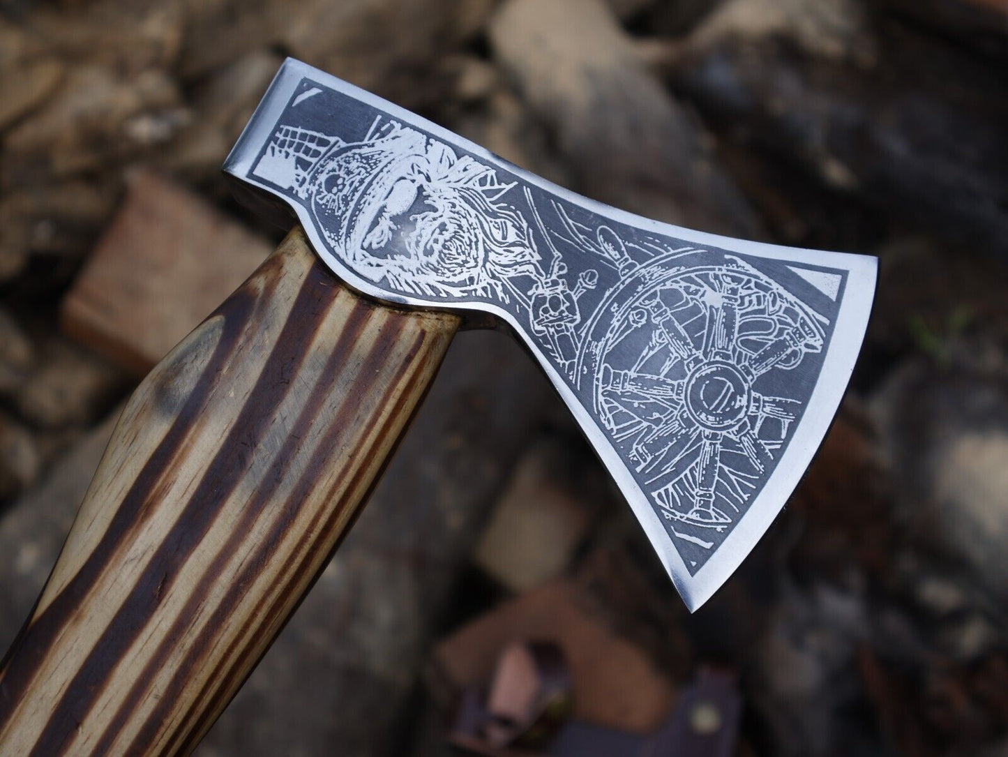 18 Inch Hand Forged Carbon Steel Viking Axe with Ash Wood Handle and Leather Sheath