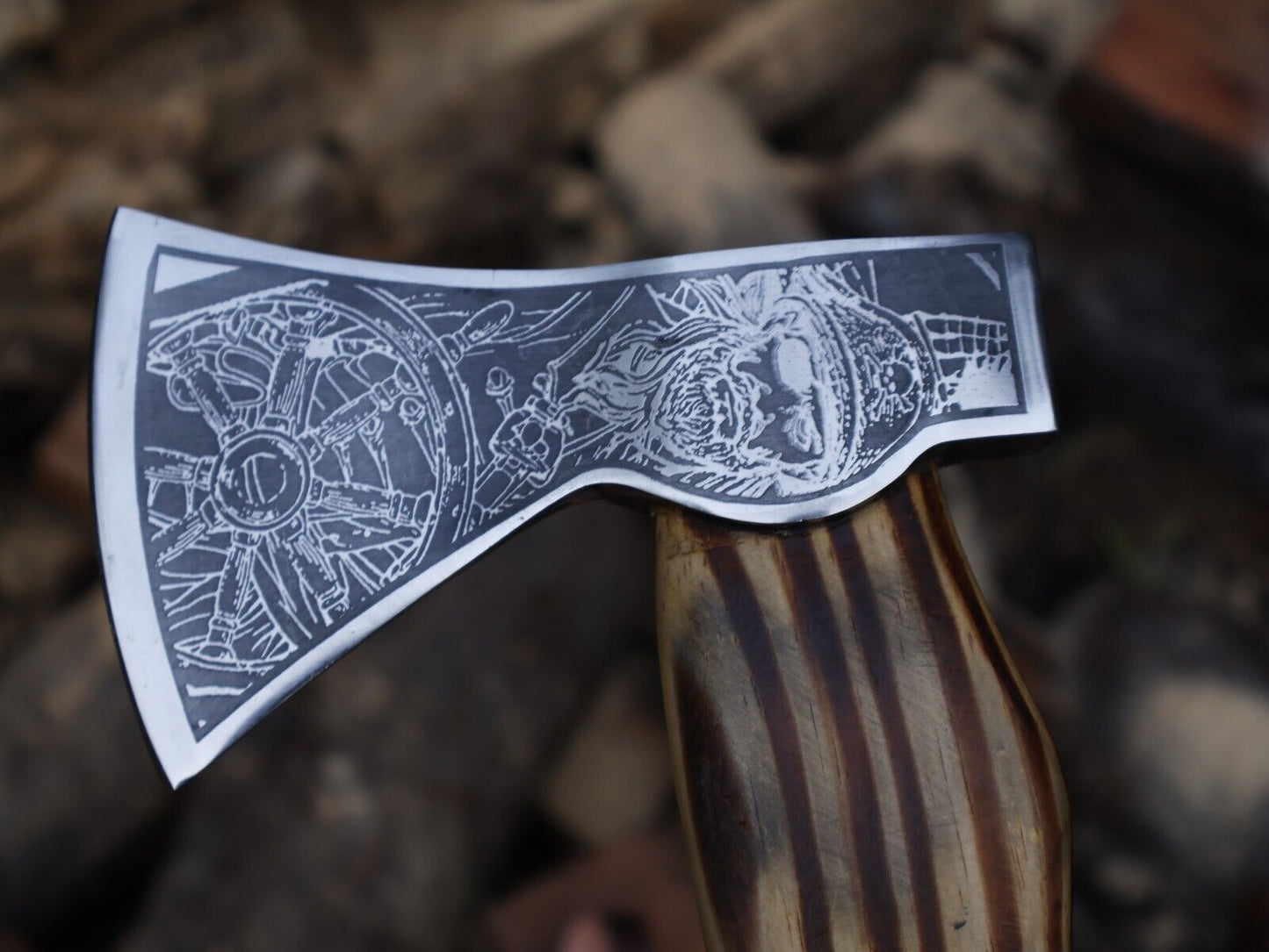 18 Inch Hand Forged Carbon Steel Viking Axe with Ash Wood Handle and Leather Sheath