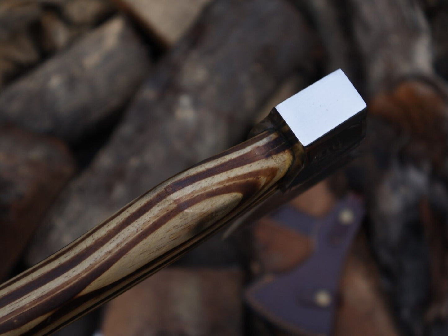 18 Inch Hand Forged Carbon Steel Viking Axe with Ash Wood Handle and Leather Sheath