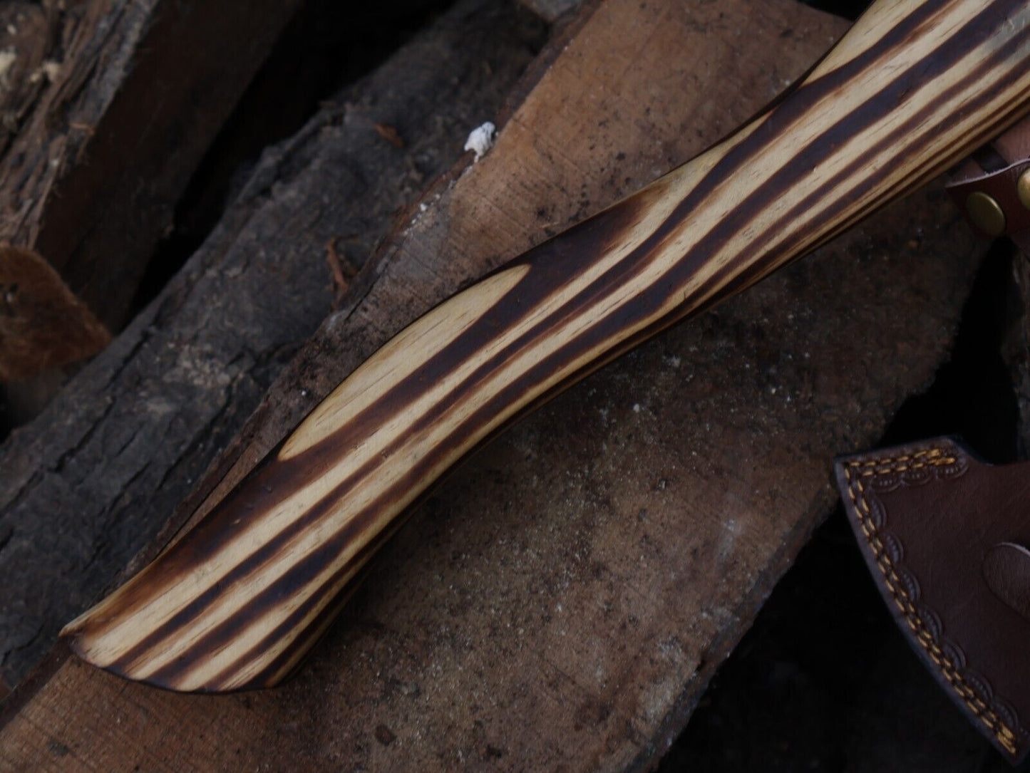 18 Inch Hand Forged Carbon Steel Viking Axe with Ash Wood Handle and Leather Sheath