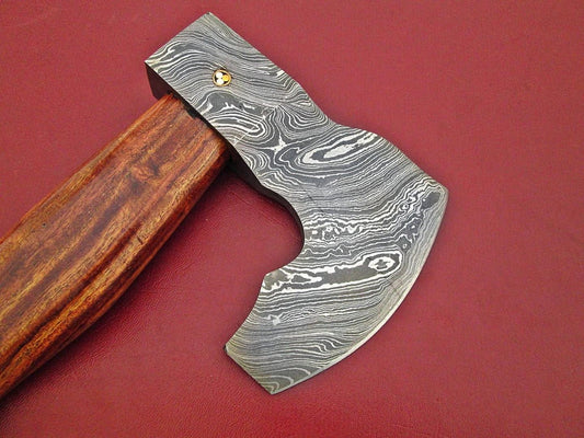 Custom Handmade Damascus Steel Axe With Walnut Wood Handle