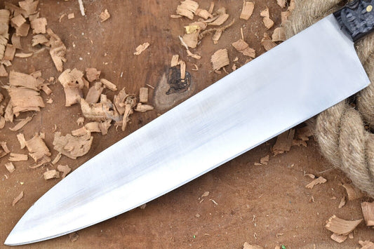 Custom Handmade Carbon Steel Kitchen Chef Knife | Full Tang with Leather Sheath