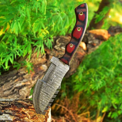 Handmade Damascus Steel Tracker Knife – Military Tactical Hunting Survival Full Tang with Leather Sheath