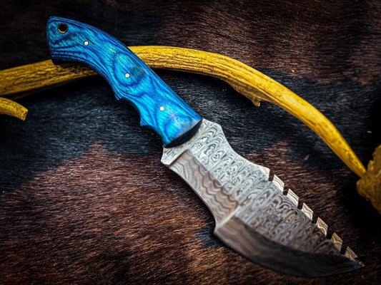 Custom Handmade Skinner Hunting Knife D2 Tool Steel with Camel Bone Handle and Leather Sheath