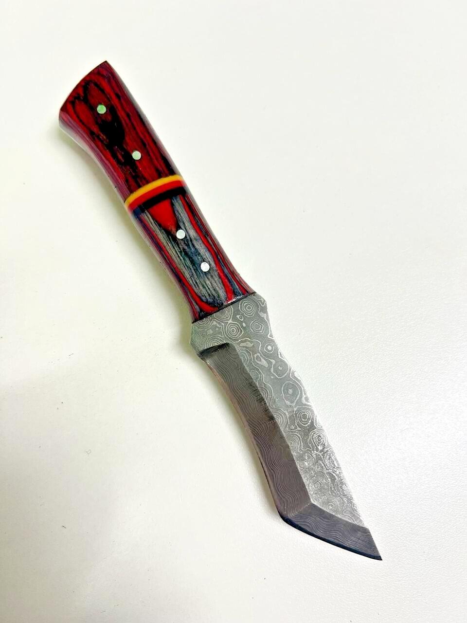 Handmade Damascus Steel Tracker Knife – Custom Wood Handle Camping Hunting Knife with Sheath