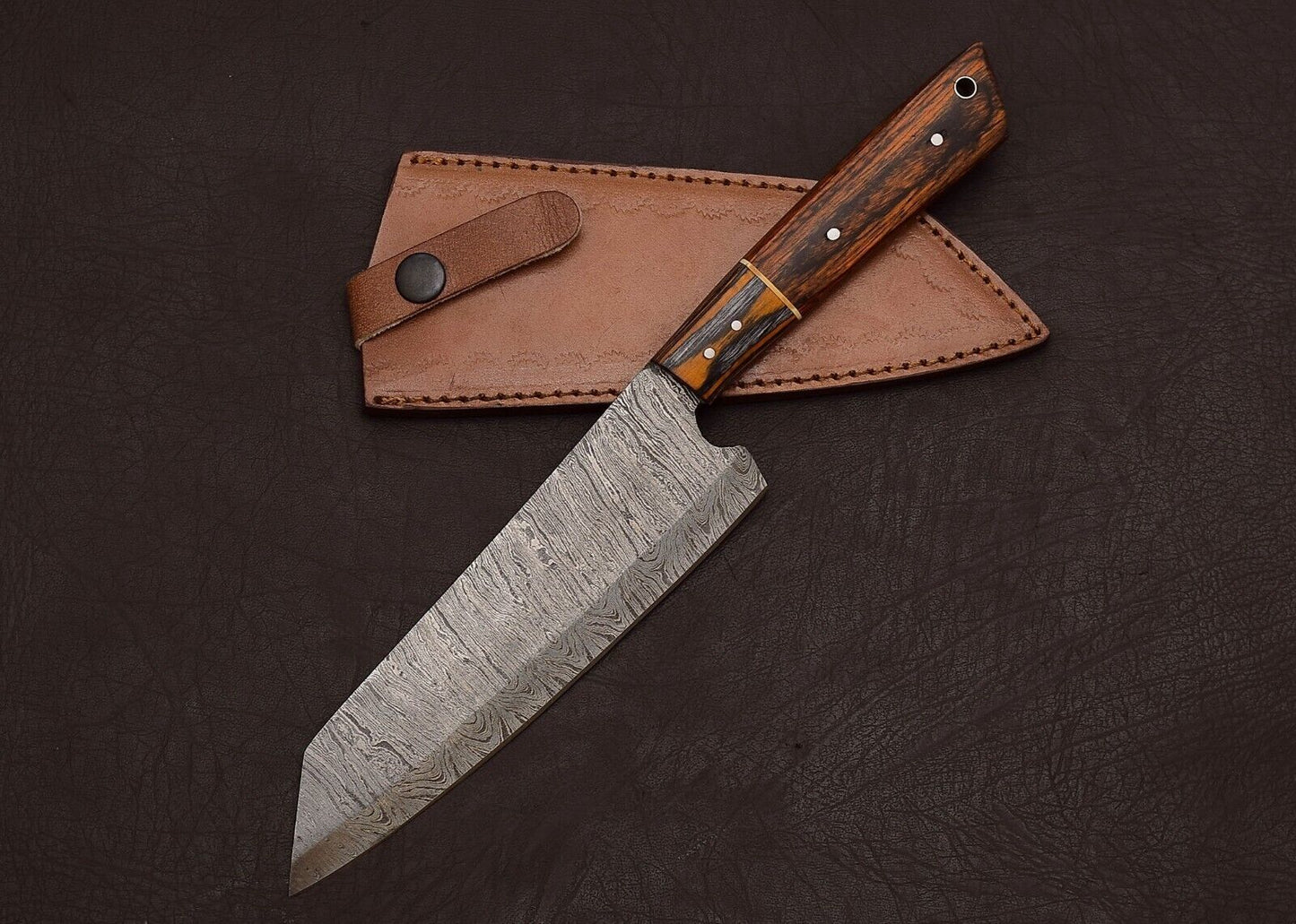 Handmade Full Tang Damascus Steel Chef Knife 8" Pakka Wood Handle Sheath