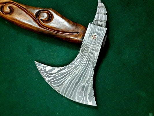 Handmade Damascus Steel Axe Tomahawk Hatchet with Rosewood Handle and Leather Sheath