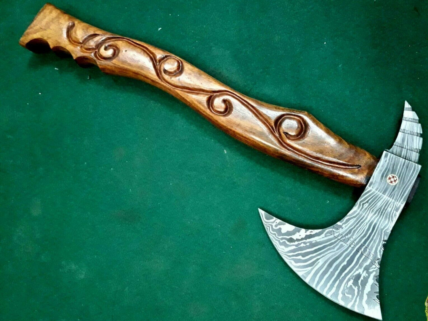 Handmade Damascus Steel Axe Tomahawk Hatchet with Rosewood Handle and Leather Sheath