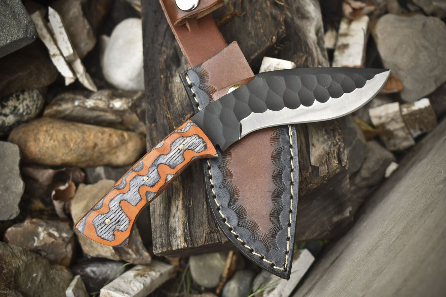 7.5" Skinner Knife | AUS-8 Steel Blade | Hardwood Handle | Outdoor Gift with Leather Sheath