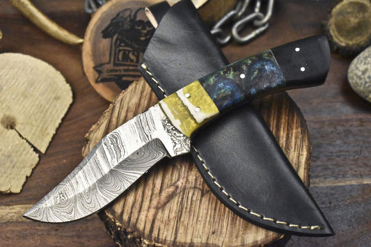 Hot Item Twist Damascus Skinner Knife Corian Handle Micarta Bolster Hunter Blade