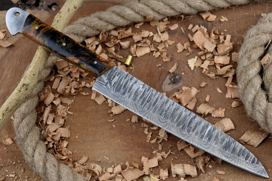 Custom Handmade Forged Damascus Steel Kitchen Chef Knife – 13" Full Tang with Leather Sheath