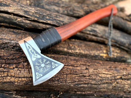 Customized Hand Forged Viking Hatchet High Carbon Steel Axe with Ash Wood Handle