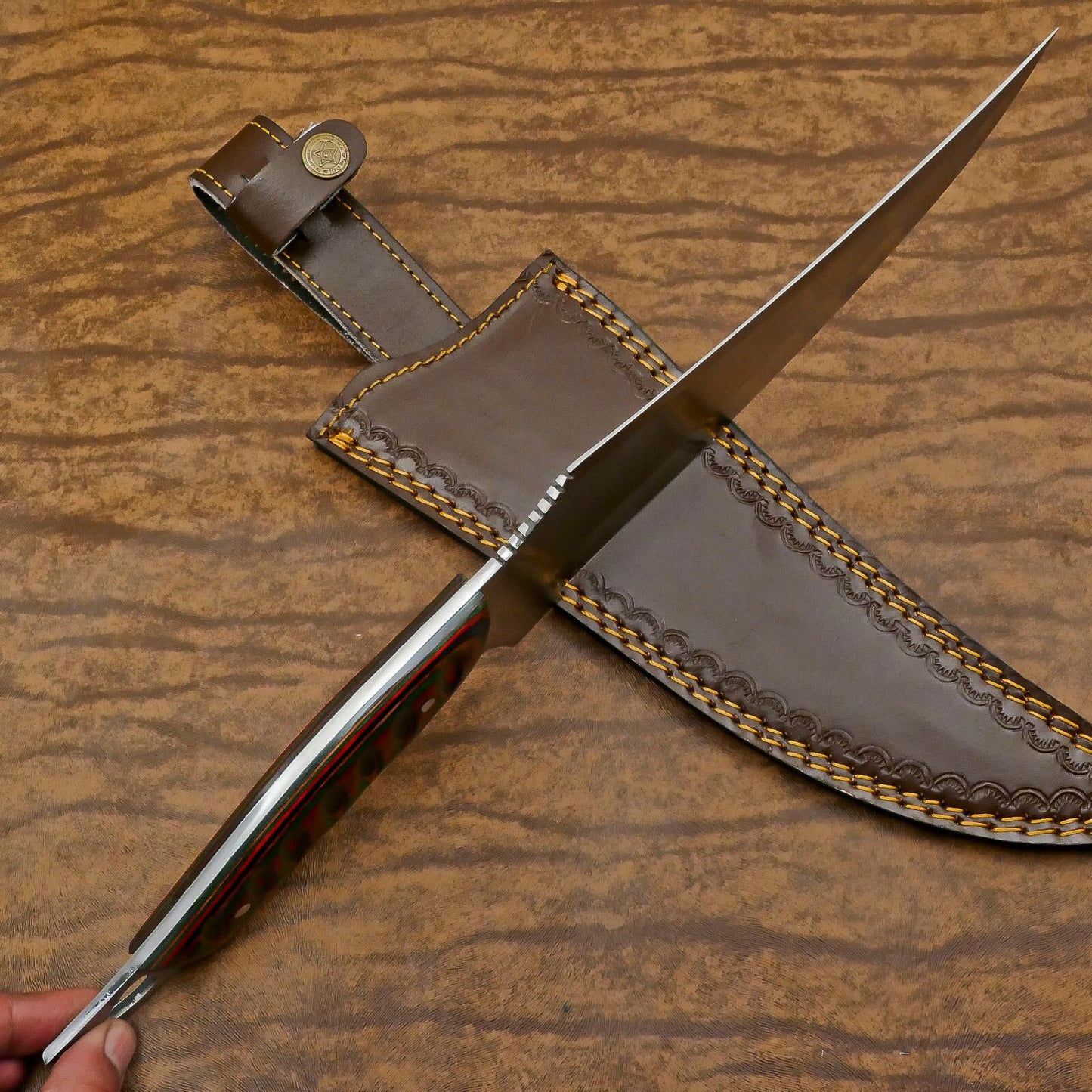 Titan Outdoor D2 Bowie Knife | 12-Inch Full Tang with Pakka Wood Handle