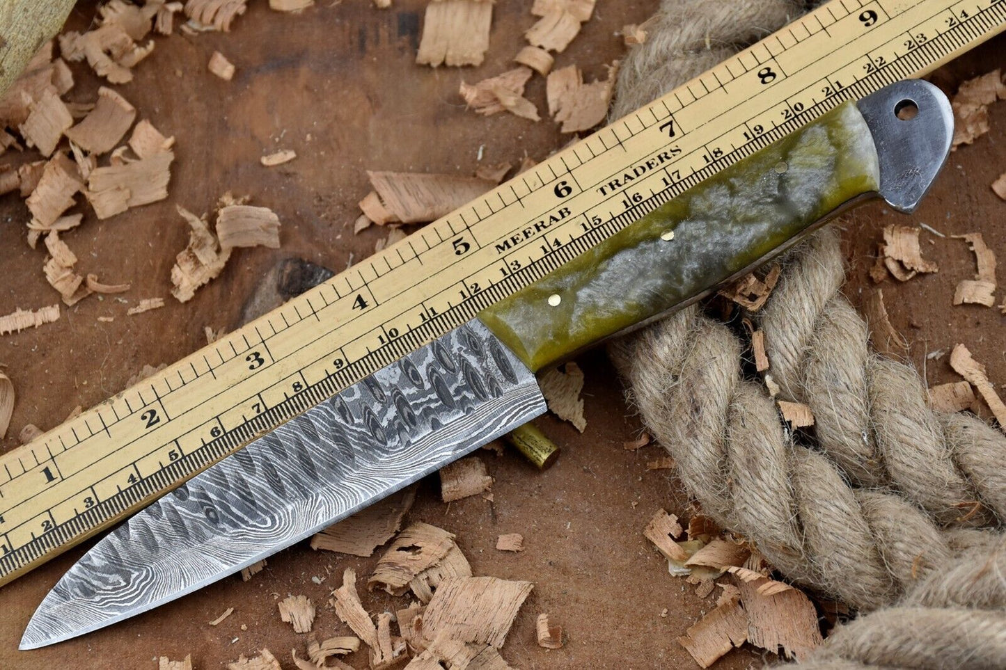 Custom Handmade Forged Damascus Steel Kitchen Chef Knife – 9" Blade with Green Raisin Handle