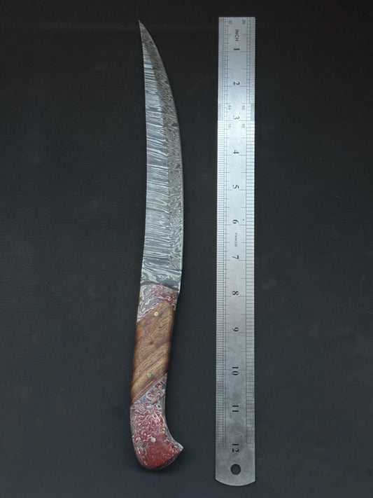 12" Handmade Damascus Fillet Knife Custom Fillet Knife with Resin & Wood Handle