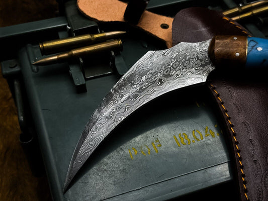 8" Best Karambit Handmade Damascus Karambit Knife with Wood Handle and Sheath