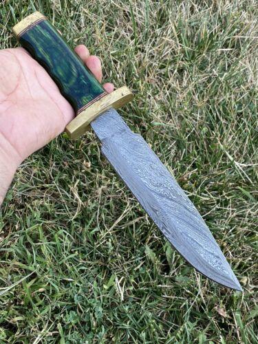 14" Handmade Damascus Steel Bowie Knife | Forged Hunting & Camping Knife